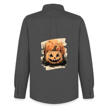 Halloween Pumpkin - Men's Oxford Shirt by Stanley/Stella - anthracite - Back - AI Model Male 185 dark (185cm)