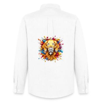 Cute Golden Retriever with colorful splashes of color - Men's Oxford Shirt by Stanley/Stella - white - Back - AI Model Male 185 dark (185cm)