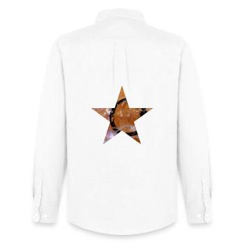 Star - Five Prongs - Symbol - Monoprint - Circle - Men's Oxford Shirt by Stanley/Stella - white - Back - AI Model Male 185 dark (185cm)