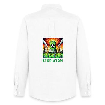 Stop Atom – Radioactif - Chemise Oxford homme Stanley/Stella - blanc - Dos - AI Model Male 185 dark (185cm)