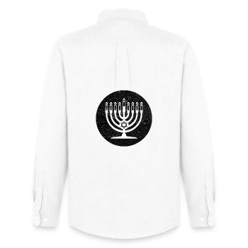 Menorah de Hanoukka chandelier dans cercle noir - Chemise Oxford homme Stanley/Stella - blanc - Dos - AI Model Male 185 dark (185cm)