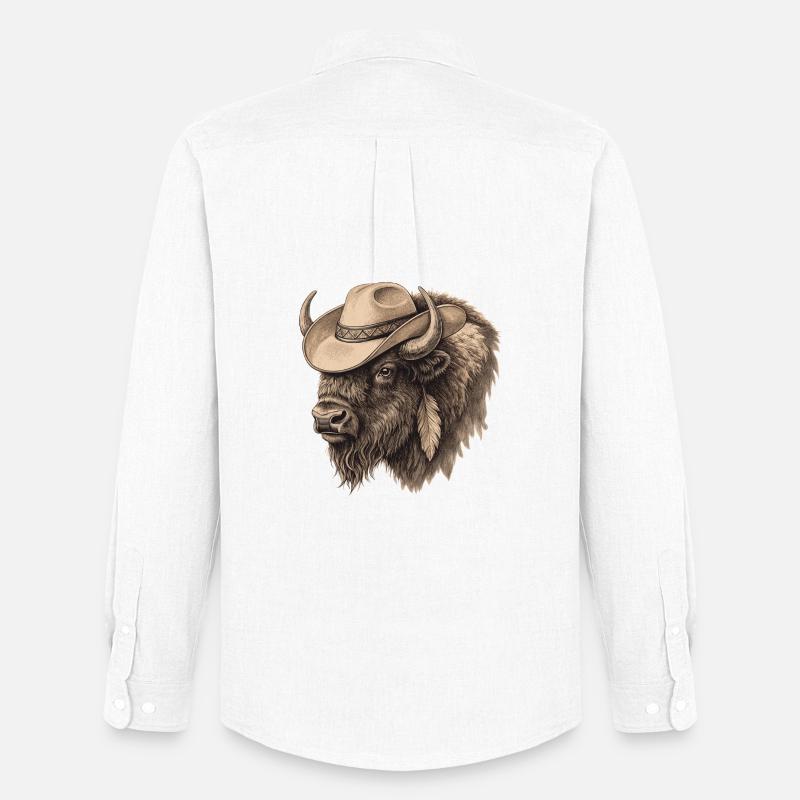 Cowboy Büffel Bison - Männer Oxford Hemd von Stanley/Stella - Weiß