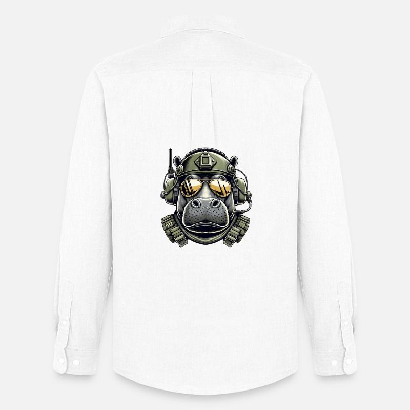 Nilpferd Militär Design - Männer Oxford Hemd von Stanley/Stella - Weiß