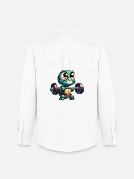 Cool Turtle Dumbbell Weightlifter Cartoon - Men's Oxford Shirt by Stanley/Stella - white