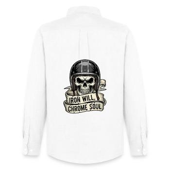 Iron Will, Chrome Soul - Men's Oxford Shirt by Stanley/Stella - white - Back - AI Model Male 185 dark (185cm)