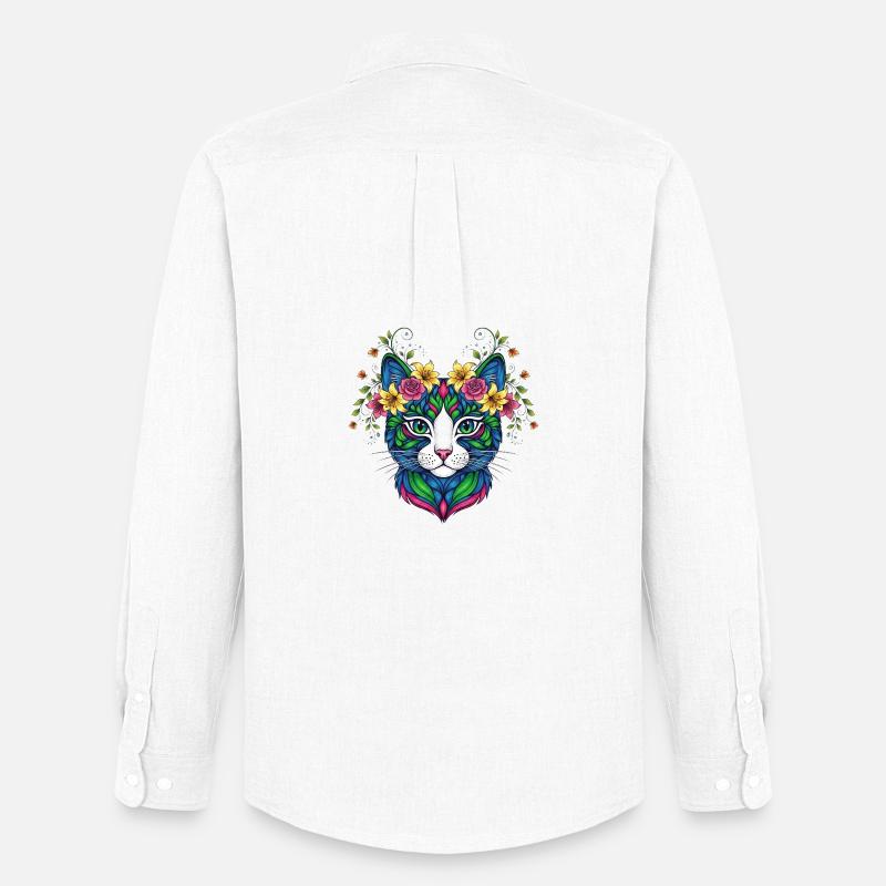 Katze mit Blumen - Männer Oxford Hemd von Stanley/Stella - Weiß