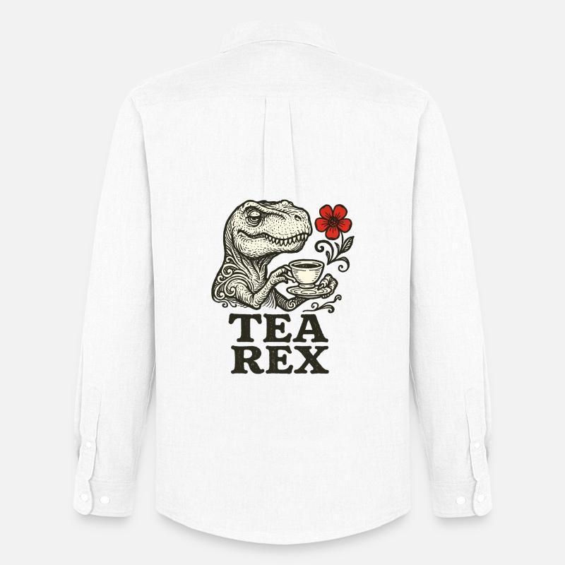 Dinosaurier mit Tee und Blumenakzent - Männer Oxford Hemd von Stanley/Stella - Weiß
