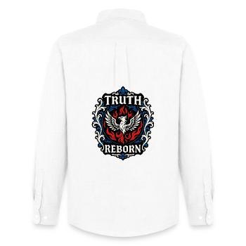 Truth Reborn - Männer Oxford Hemd von Stanley/Stella - Weiß - Hinten - AI Model Male 185 dark (185cm)
