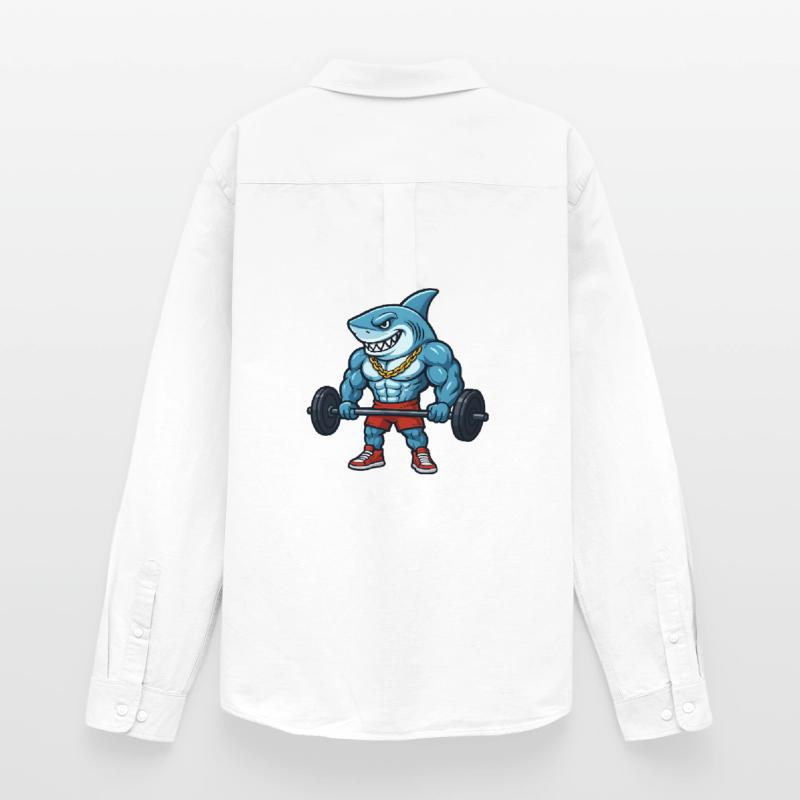 Shark Muscles Comic Bodybuilder Men's Oxford Shirt by Stanley/Stella