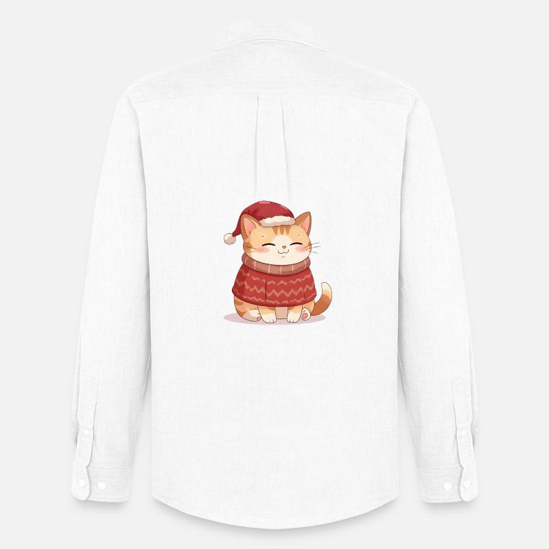 Anime Katze im Weihnachtspullover - Christmas - Männer Oxford Hemd von Stanley/Stella - Weiß