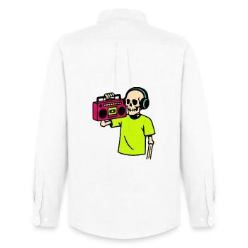 Neon Skelett mit Boombox – Retro Hip-Hop Vibes - Männer Oxford Hemd von Stanley/Stella - Weiß - Hinten - AI Model Male 185 dark (185cm)