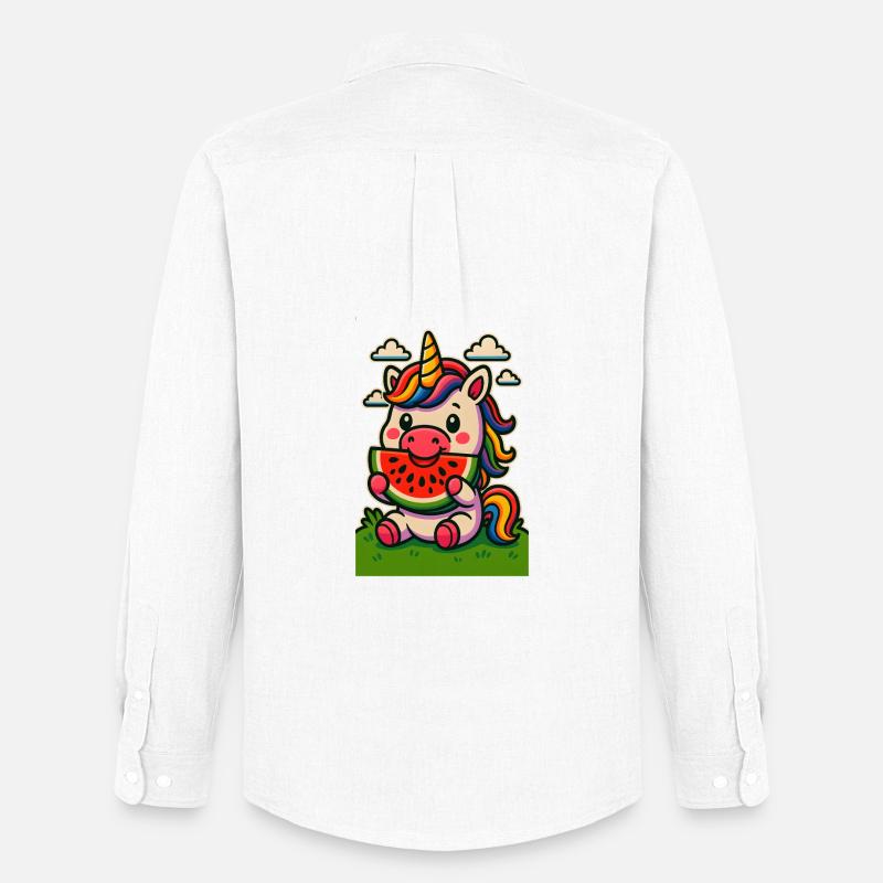 Regenbogen-Einhorn isst Wassermelone - Männer Oxford Hemd von Stanley/Stella - Weiß