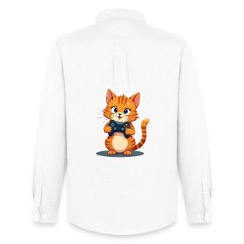 Kitten with game controller - Men's Oxford Shirt by Stanley/Stella - white - Back - AI Model Male 185 dark (185cm)