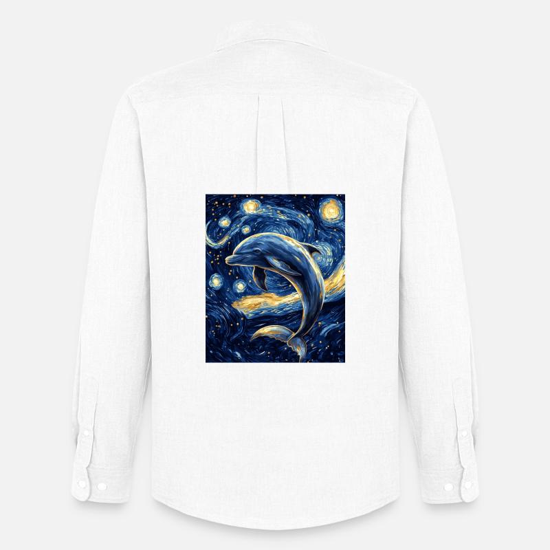 Delfin Van Gogh Style Starry  - Männer Oxford Hemd von Stanley/Stella - Weiß