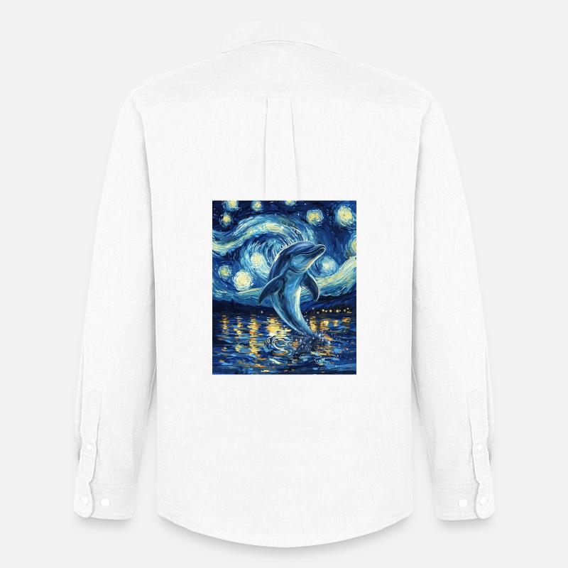 Delfin Van Gogh Style Starry - Männer Oxford Hemd von Stanley/Stella - Weiß