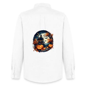 Halloween - Haunted House & Pumpkins - Men's Oxford Shirt by Stanley/Stella - white - Back - AI Model Male 185 dark (185cm)
