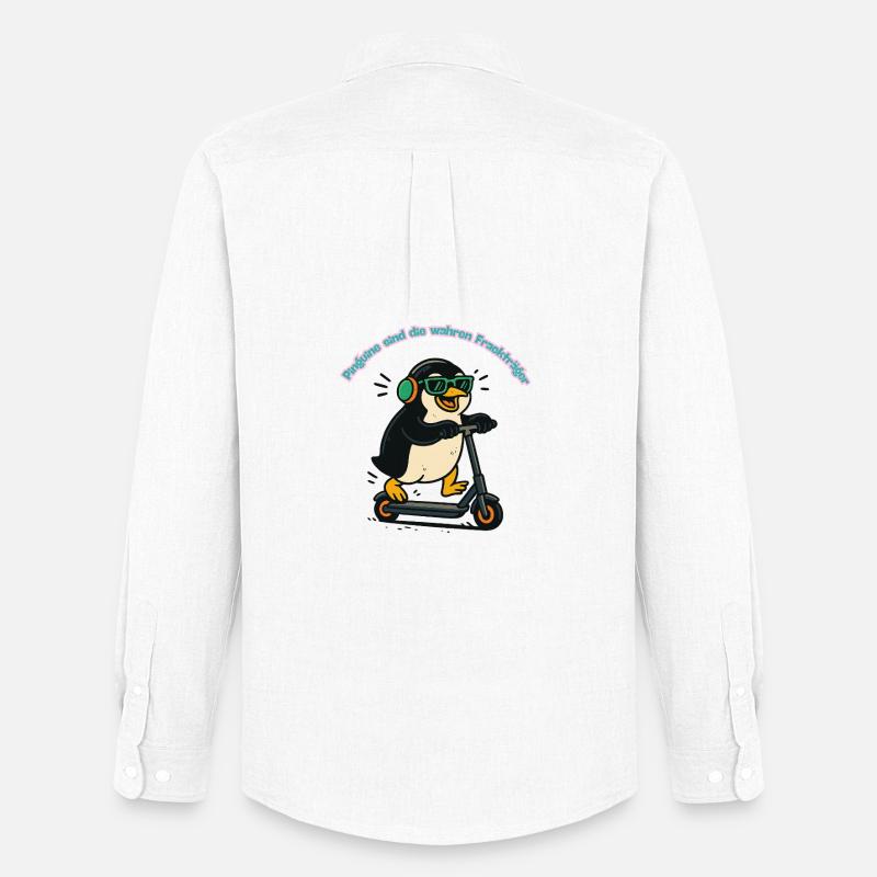 Frackpinguin auf Scooter - Männer Oxford Hemd von Stanley/Stella - Weiß