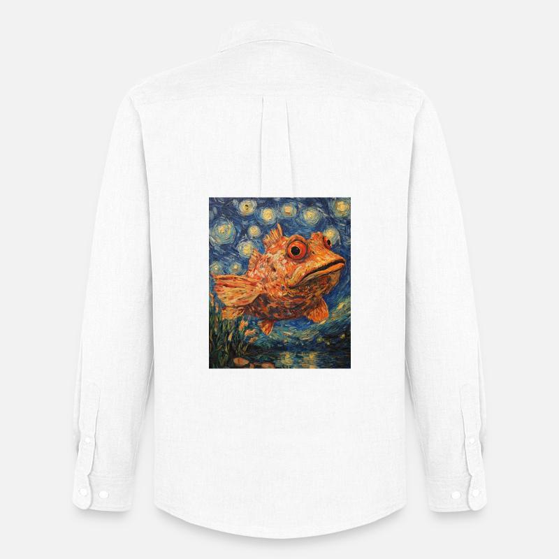 Fisch Van Gogh Style  - Männer Oxford Hemd von Stanley/Stella - Weiß