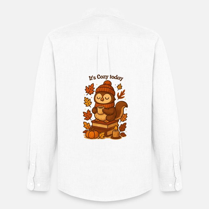 Gemütliche Herbst-Eule mit Tee Mütze  - Männer Oxford Hemd von Stanley/Stella - Weiß