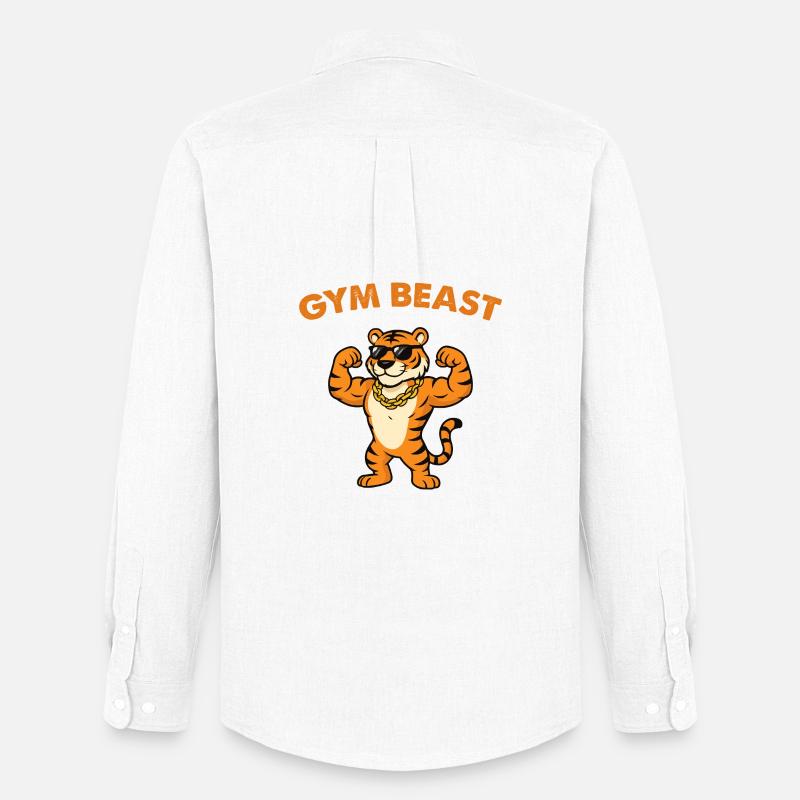 Gym Beast Tiger mit Sonnenbrille - Männer Oxford Hemd von Stanley/Stella - Weiß