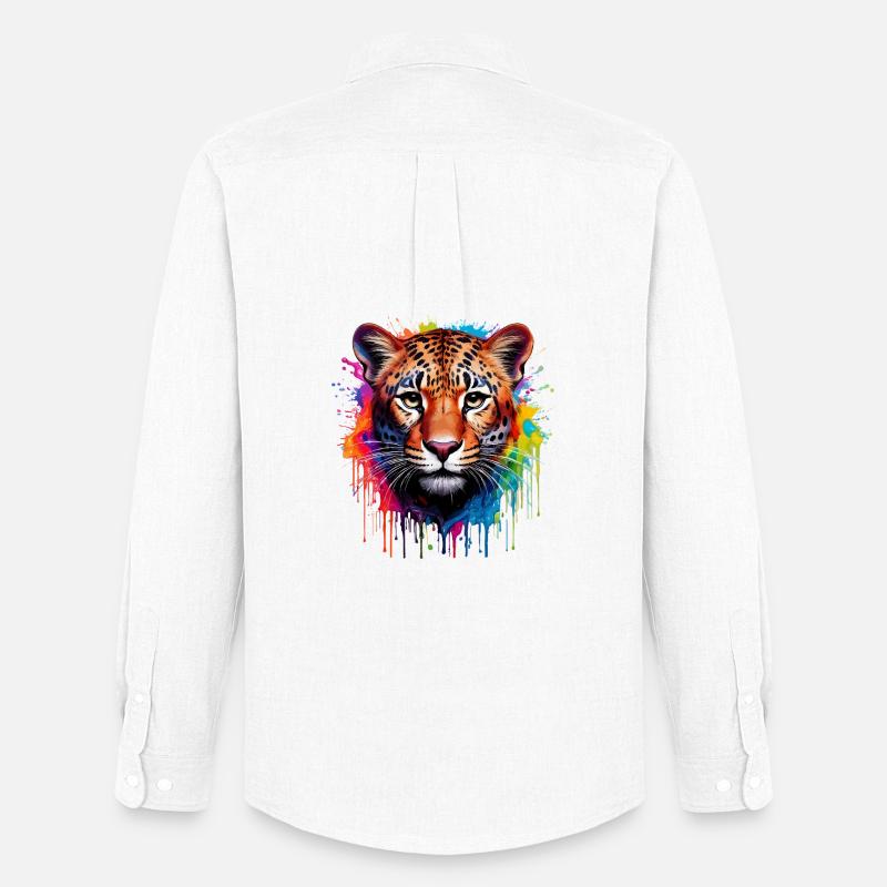 Leopard Farbexplosion Aquarell - Männer Oxford Hemd von Stanley/Stella - Weiß
