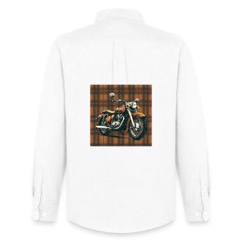 Retro Bike + Plaid Background - Men's Oxford Shirt by Stanley/Stella - white - Back - AI Model Male 185 dark (185cm)