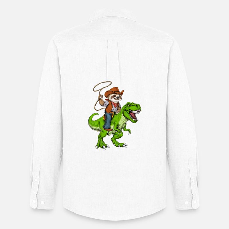 Faultier Cowboy Reitt T-Rex Dinosaurier - Männer Oxford Hemd von Stanley/Stella - Weiß