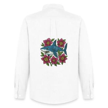 Requin parmi les fleurs pourpres - Chemise Oxford homme Stanley/Stella - blanc - Dos - AI Model Male 185 dark (185cm)