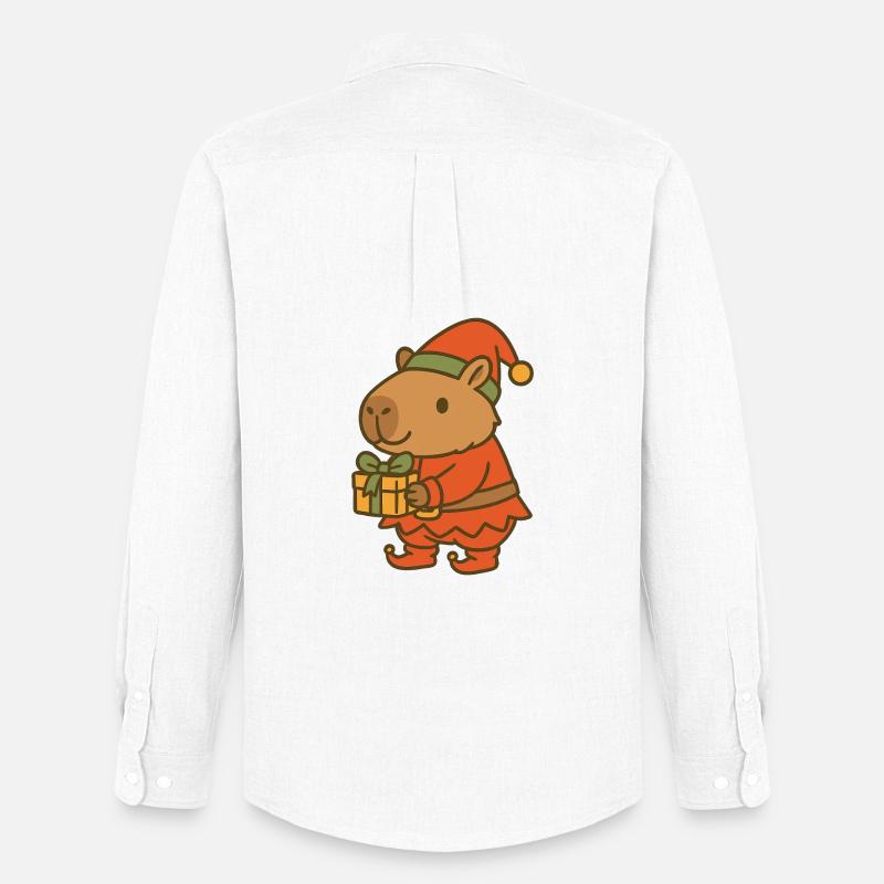 ✨ Weihnachtswichtel Capybara mit Geschenk 🎁 - Männer Oxford Hemd von Stanley/Stella - Weiß