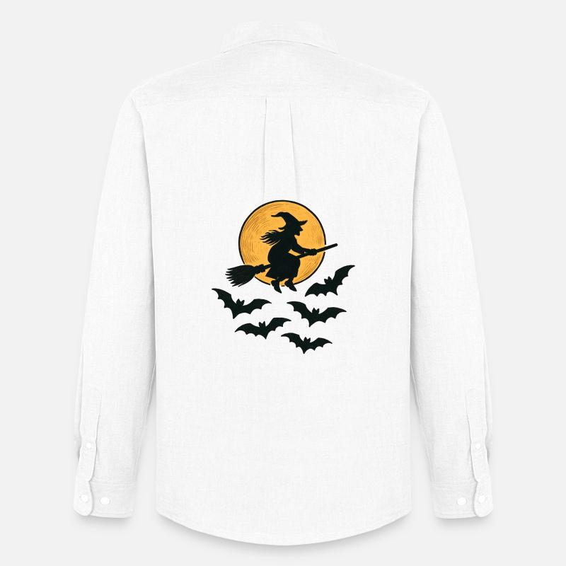 Flying Witch with Bats – Halloween Design - Men's Oxford Shirt by Stanley/Stella - white