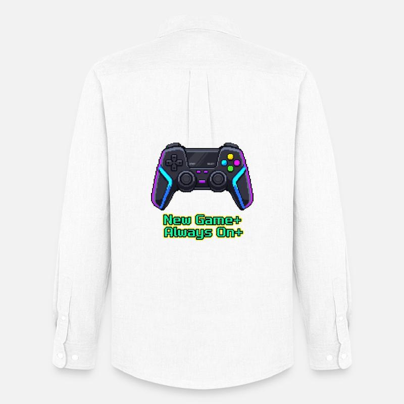 Neon Pixel Controller New Game Plus - Chemise Oxford homme Stanley/Stella - blanc