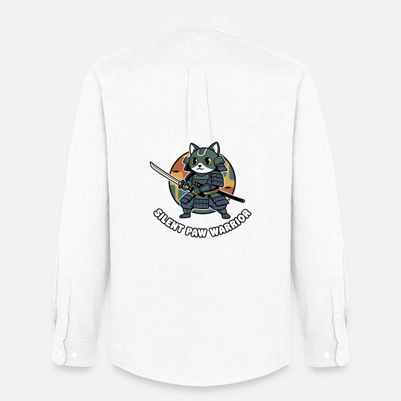 Stiller Pfoten Samurai-Krieger Katze - Männer Oxford Hemd von Stanley/Stella - Weiß