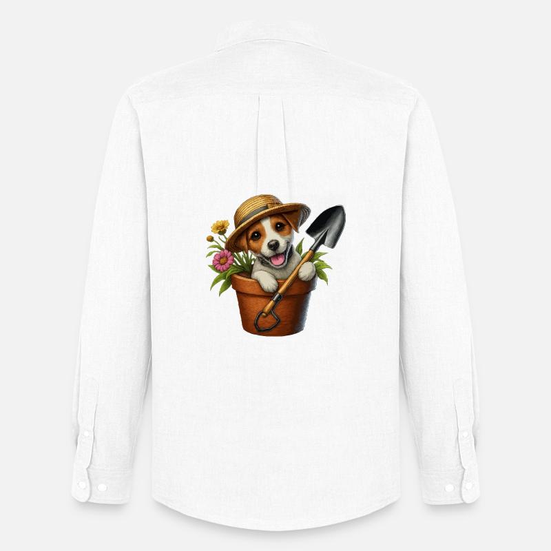 Jack Russell Terrier Blumentopf Gartendesign - Männer Oxford Hemd von Stanley/Stella - Weiß