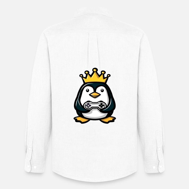 Pinguin mit gaming controller und Krone - Männer Oxford Hemd von Stanley/Stella - Weiß