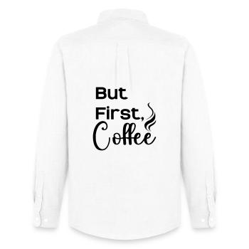 But_First_Coffee_cool - Männer Oxford Hemd von Stanley/Stella - Weiß - Hinten - AI Model Male 185 dark (185cm)