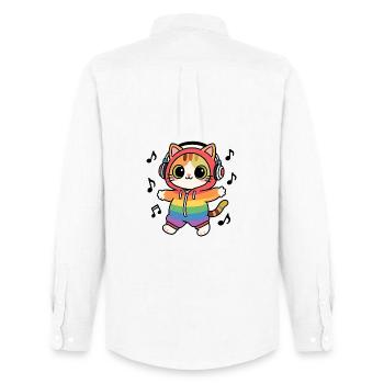 Regenbogenkatze DJ Hoodie Musiknotizen - Männer Oxford Hemd von Stanley/Stella - Weiß - Hinten - AI Model Male 185 dark (185cm)