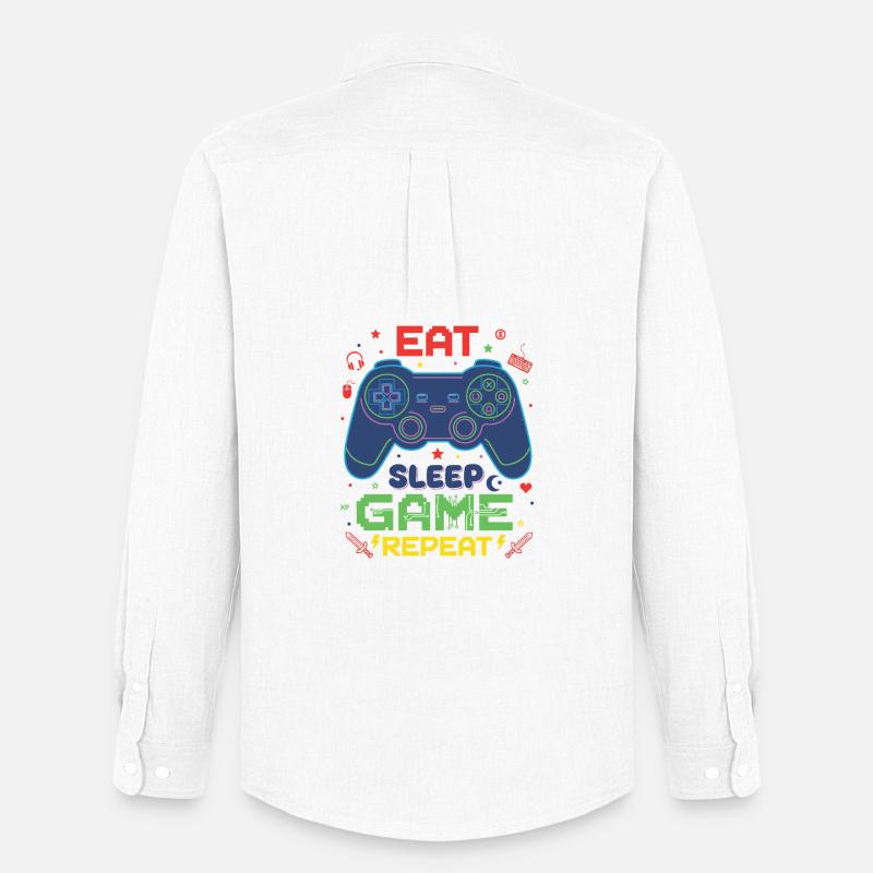 Eat Sleep Game Repeat Neon Controller - Männer Oxford Hemd von Stanley/Stella - Weiß