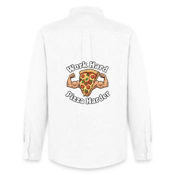 Work Hard Pizza Harder - Männer Oxford Hemd von Stanley/Stella - Weiß - Hinten - AI Model Male 185 dark (185cm)