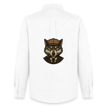 Wolf mit Baskenmütze und Zigarre - Männer Oxford Hemd von Stanley/Stella - Weiß - Hinten - AI Model Male 185 dark (185cm)