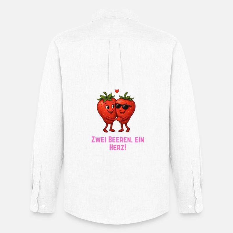Zwei Beeren ein Herz - Erdbeeren Paar - Männer Oxford Hemd von Stanley/Stella - Weiß