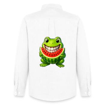 Cheerful frog toad with watermelon summer - Men's Oxford Shirt by Stanley/Stella - white - Back - AI Model Male 185 dark (185cm)