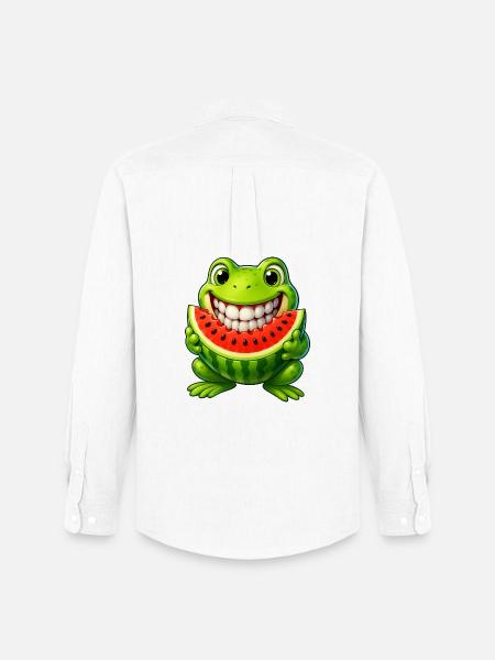 Cheerful frog toad with watermelon summer - Men's Oxford Shirt by Stanley/Stella - white