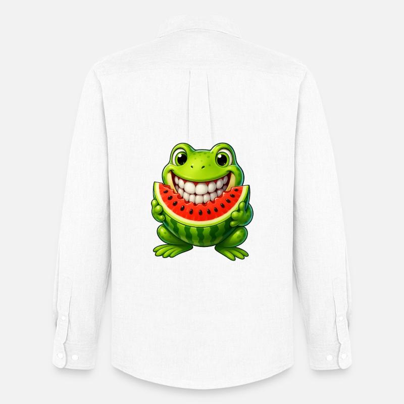 Crapaud grenouille joyeux avec pastèque été - Chemise Oxford homme Stanley/Stella - blanc