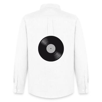 Disque vinyle noir stylisé - Chemise Oxford homme Stanley/Stella - blanc - Dos - AI Model Male 185 dark (185cm)