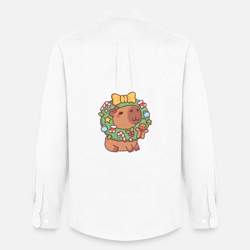 Süßes Capybara mit Weihnachtskranz Lustig - Männer Oxford Hemd von Stanley/Stella - Weiß