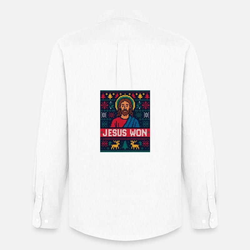 Jesus Won Pixel Weihnachtschristlicher Glaube - Männer Oxford Hemd von Stanley/Stella - Weiß