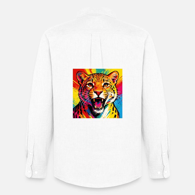 Leopard Pop Art Farbexplosion - Männer Oxford Hemd von Stanley/Stella - Weiß