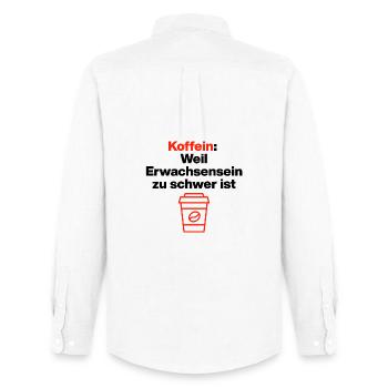  Koffein, Erwachsensein ist schwer. Kaffeeliebe - Männer Oxford Hemd von Stanley/Stella - Weiß - Hinten - AI Model Male 185 dark (185cm)