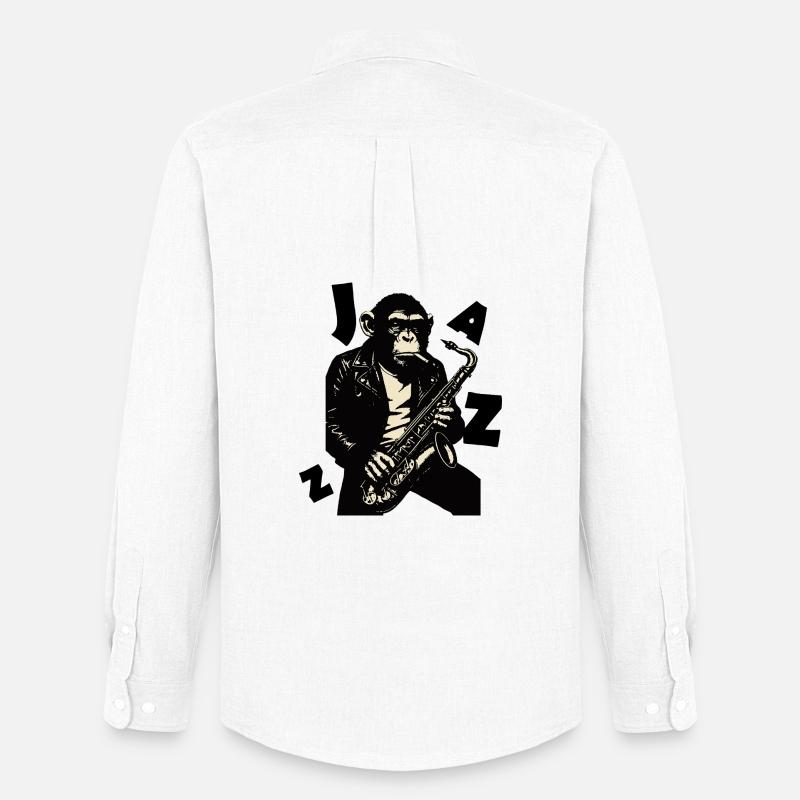 Saxophonaffe in Lederjacke - Männer Oxford Hemd von Stanley/Stella - Weiß