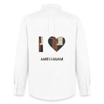 T-shirt emblème cœur en brique d’Amsterdam - Chemise Oxford homme Stanley/Stella - blanc - Dos - AI Model Male 185 dark (185cm)